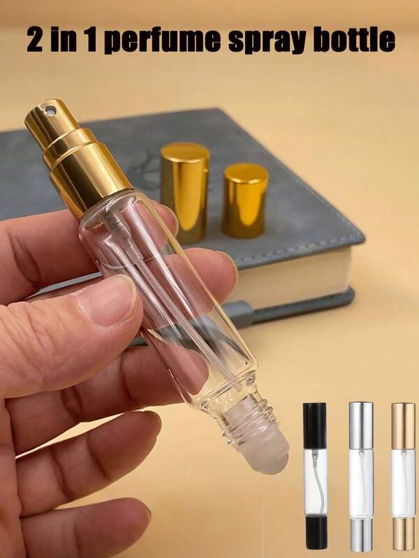 0.34 Oz Dual Use Fragrance Spray Bottles With Roller - Clear Glass, Sprayable, Sprayable Design, Easy To Fill And Portable, Perfect For Travel And Office Essentials, Including Fragrance And Skin Care Spray Bottles, Travel Accessories | Portable Fragrance Dispenser | Refillable Spray Bottle