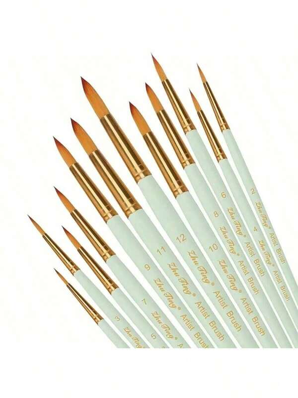 12 pezzi Set di pennelli da artista professionali rotondi, con setole sintetiche morbide a punta, ideali per acquerello, acrilico, olio, guazzo, pittura per viso e corpo, articoli scolastici