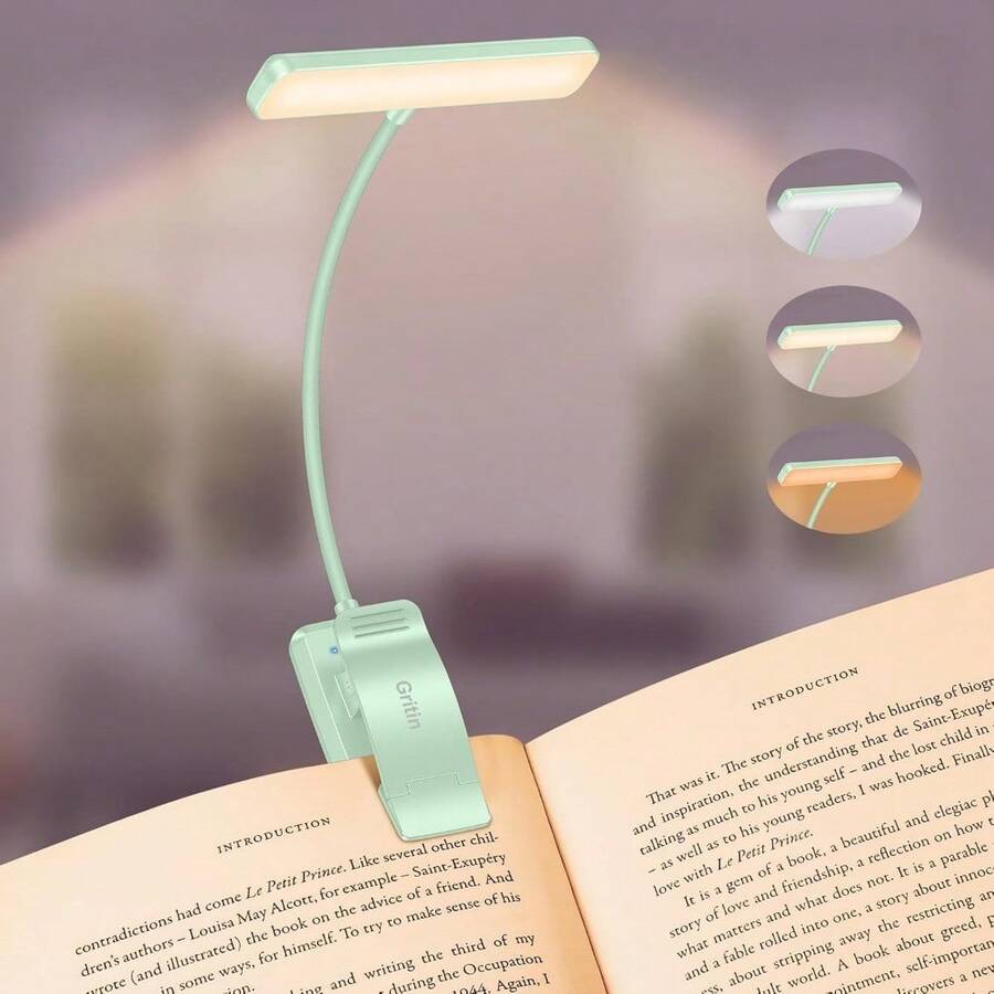 Local Delivery--19 LED Rechargeable Book Light For Reading In Bed With Memory Function- Eye Caring 3 Color Temperatures,Dimming Brightness,80 Hrs Runtime Lightweight Clip On Light For Book Lovers - Cyan - 查看 1