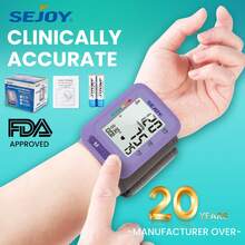 sejoy Automatic Wrist Blood Pressure Monitor BP Cuff Gauge Heart Rate Machine - Purple - View 3