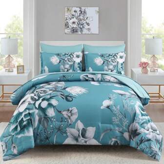 Olive Green Floral Comforter Set-Quilt Set (3Pcs)