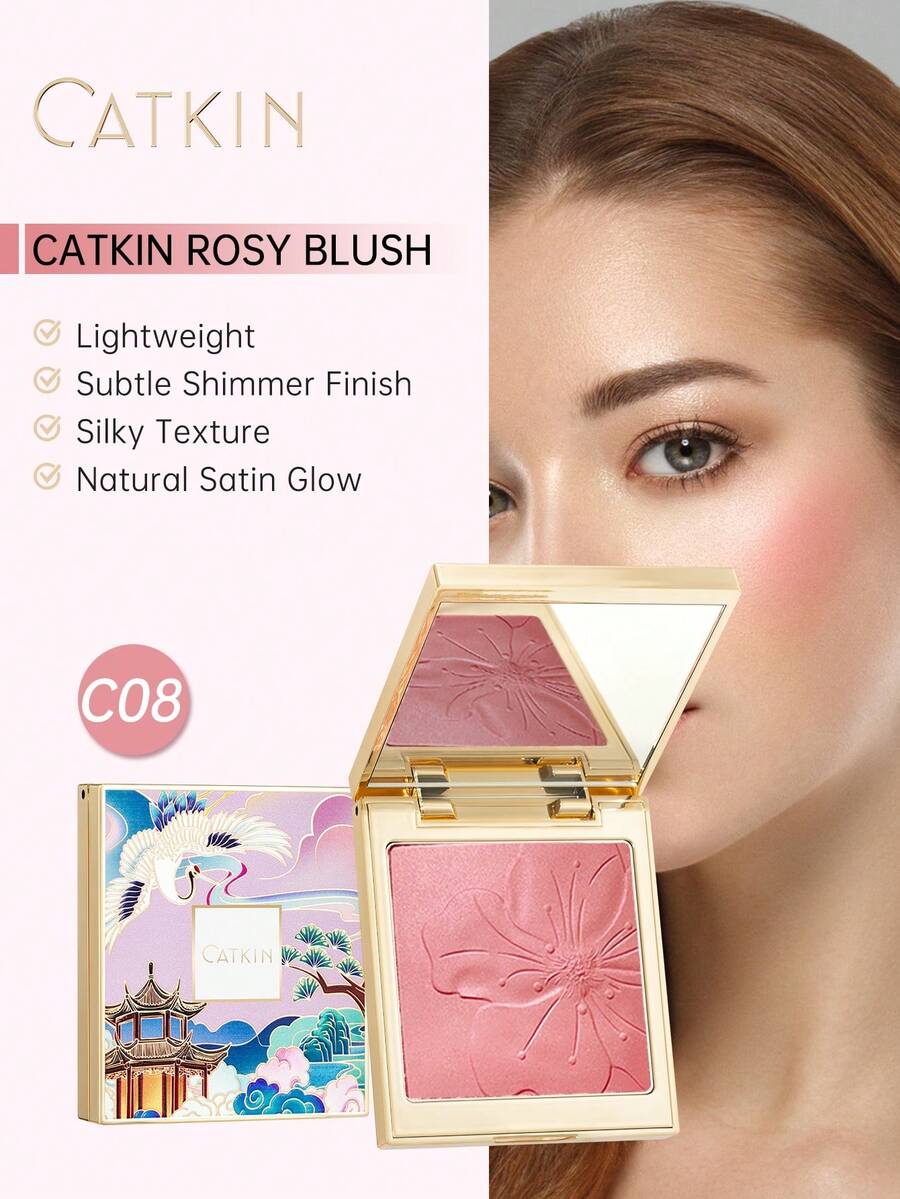 CATKIN Powder Blush, Natural Radiant Finish, Easy To Blend, Baked Blush Palette C08 Crush