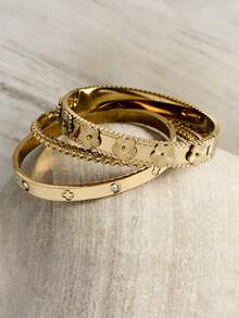 1件装 时尚18K镀金不锈钢花朵手镯，女士适用，派对及婚礼珠宝礼物，情人节、圣诞节、冬季圣诞礼物 - 彩色 - 查看 1