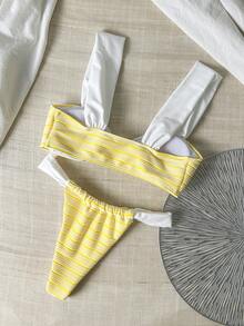 Cute Sexy Casual Vacation Beach Contrast Color Bikini Set - Yellow - View 3