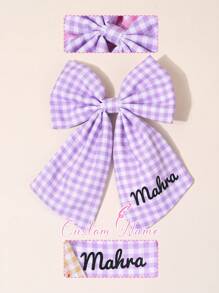 1 Stück personalisierte Karomuster Haarschleife für Mädchen in braun, rosa, lila, Schleife mit Alligatorspange, personalisierter Text, pastoraler Stil Haarnadel, süß, personalisierte Haarspange, personalisiertes Geschenk, Baby-, Kinderzubehör für die Haare