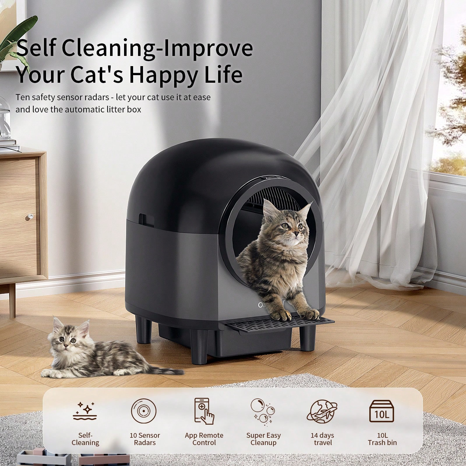 ⭐️新品⭐️CATCOOL猫 トイレ 自動 搭載 猫用階段付き 猫トイレ 安全 Amazon | CATCOOL猫 トイレ 自動 10つのセンサー搭載 猫用階段