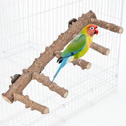Bird Ladder Perch Cage, Natural Wood Bird Parrot Perch Stand Parrot Perch Bridge Climbing Chewing Toys Small Medium Animal