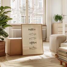 1 件/套中性复古鱼类海报，每日捕捞艺术印刷品，米色简约海鱼墙饰，渔夫美学墙饰，沿海厨房墙饰，鱼类爱好者的海鲜海报，无框架