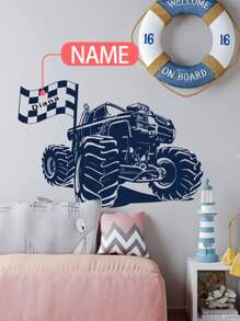 1pc 30*120cm Custom Name Cool Offroad Wallpaper Sticker, Boy Girl Bedroom Decoration, Removable Vehicle Wall Decor
