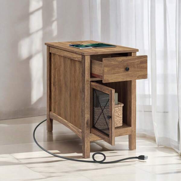 Side Table With Storage, End Table With USB Ports And Outlets, Nightstand With Charging Station, Drawer, Storage Cabinet, Magazine Rack, For Living Room, Bedroom
