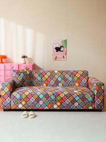 1 件简约印花沙发套和 1 件配套枕套，现代简约弹力透气防尘牛奶丝全包覆式沙发套，适用于客厅，四季皆宜 - 彩色 - 查看 4