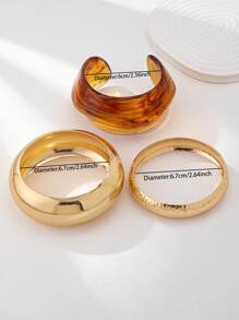 3 pièces Ensemble de bracelets larges et épais en résine, Ensemble de bracelets en or minimalistes pour femmes, Ensemble de bracelets empilés , Bijoux adaptés pour une tenue quotidienne