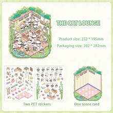 New 2.5D Scene Stickers - 2pcs Stickers + 1pc Scene Card, Cartoon Simulation Management, Landscaping Stickers Creative 3D Stereo Miniature Scene Paste, Cute Stress Relief DIY Painting, Intelligent Small House Storage Stickers, No-Cut Scenery Stickers, 3D Layered Stereo Small House Stickers