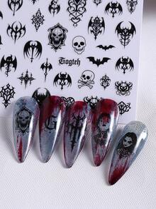 3 miếng dán móng tay phong cách Gothic, họa tiết thánh giá, dơi, đầu lâu, decal móng tay 3D, phù hợp cho các cô gái cá tính, Halloween, lễ hội âm nhạc. - màu đen - Xem 7