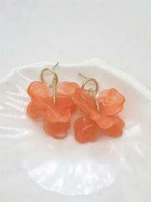 1 对紫色亚克力花瓣吊坠耳环，复古时尚个性化欧美风格耳环首饰，适合女士和女孩派对婚礼周年纪念 - 紫色 - 查看 5