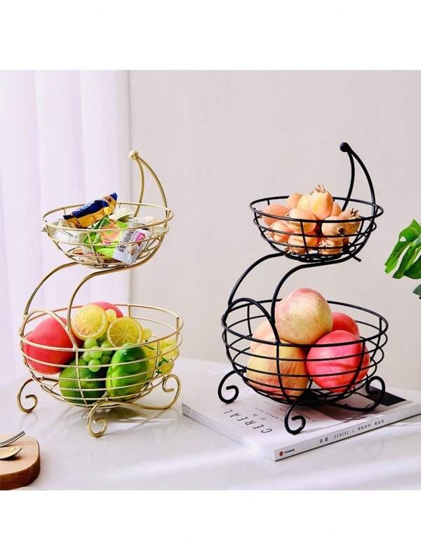 1pc European Style Double Layer Iron Snack Tray Simple And Stylish Living Room Highly Attractive Household Snack Basket Coffee Table Light Luxury High-Grade Snack Tray