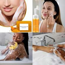 4pcs Turmeric Facial Cleansing Set, Including 30 Facial Wipes, 1/3/5 Pieces Of Handmade Turmeric Kojic Acid Soap, And 1 Bottle Of Turmeric And Damascus Rose Facial Cleansing Mousse. It Provides Deep Cleansing And Moisturizing, Contains A Large Amount Of Curcumin, Vitamin E, And Rose Essence, And Is Suitable For The Face And Body With A Natural And Mild Formula. - 黃色 - 查看 7