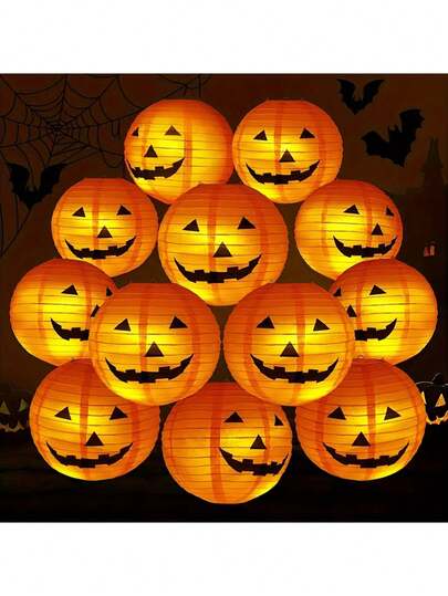 5 件万圣节南瓜纸灯笼，万圣节南瓜灯笼，秋收庭院/花园装饰，带有邪恶笑容的黑暗风格装饰，适合万圣节、主题派对、生日