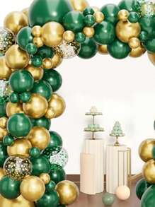 94pcs Green Balloon Arch Kit With Deep Green And Gold Balloon Garland, With Gold And Green Balloon Confetti Balloons, Suitable For Birthday Decorations, Weddings, Engagements, Jungle Parties.