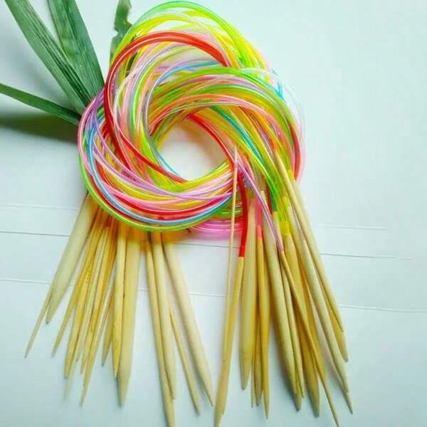 EDCUEBE7 18pcs Circular Knitting Needles Set, Bamboo Crochet Hooks 2mm-10mm, DIY Craft Weaving Needles