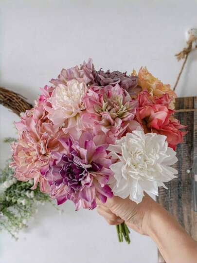 1pc/3PCS 11in Real Touch Dahlia Flowers - Premium Artificial Blooms, Luxury Home Decor, No-Fade Floral Arrangement For Table/Coffee Shop/Photography