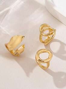 3pcs/Set Punk Style Exaggerated Simple Plain Circle Openring Geometric Curve Niche Design Rings Set, Suitable For Women Daily Wear, Ideal Gift For Friends