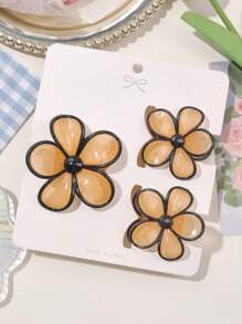 3 Stücke/Set glänzende transparente orange mit schwarzem Rand fünfblättrige blumenförmige Haarspangen, Strandstil Pony Dekoration, Frühling/Sommer Haarklammern, Haarklemmspangen, Haarklemmen, Haarspangen