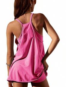 Women's Summer Sleeveless Mini Dress With Built-In Shorts - Rosered - View 4
