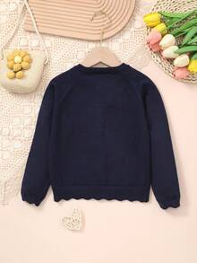 Girls' Lightweight Button-Up Hollow-Out Knitted Cardigan - Royal Blue - View 7