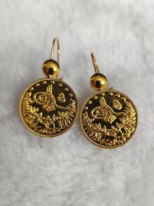 1 Pair 2025 New Dubai Gold Coin & Turkish Flower Dangle Earrings, Muslim Middle Eastern African Wedding Party Evening Earrings Wholesale