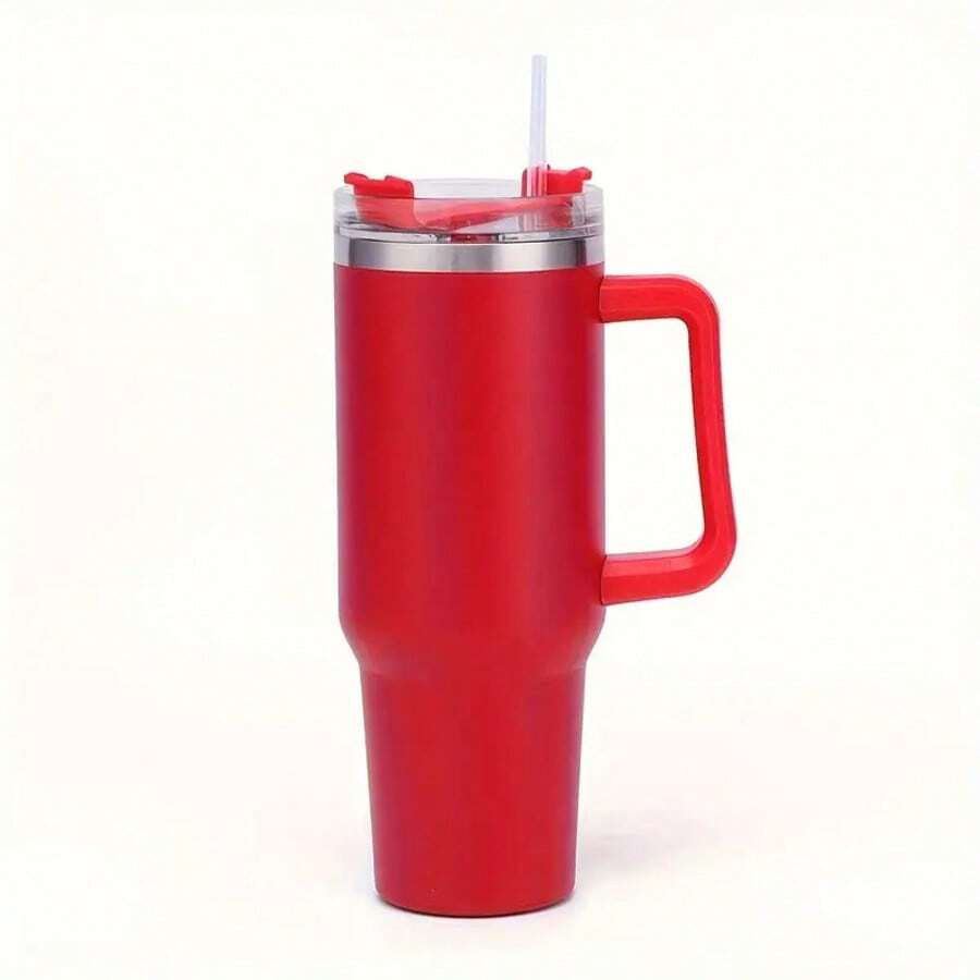 TAIMASI 1pc Red Tumbler With Lid And Straw, 40oz Stainless Steel Insulated Water Bottle With Handle, Gift Drinking Cups, Keeps Cold For 24 Hours Or Hot For 10 Hours, Portable Suitable For Outdoor Camping, Hiking, Driving, And Car Travel - Đỏ - Xem 1