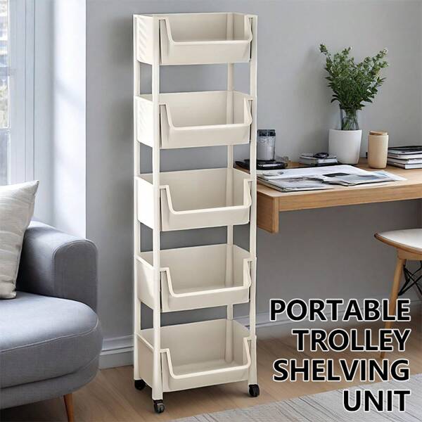 Versatile 5-Tier Storage Organizer, Corner Storage Shelf Organizer With Wheels, Storage Shelving Unit For Narrow Space,Kitchen, Bedroom, Bathroom, Home Office