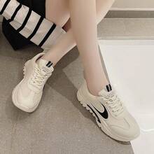 女士网眼厚底运动鞋，休闲白鞋，百搭跑鞋，透气运动鞋，防滑橡胶鞋底，时尚修身款式，建议订购大一码 - 米色 - 查看 8