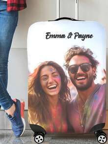 1pc Custom Photo Luggage Cover, Personalized Picture Luggage Cover, Travel Luggage Cover With Photo Name, Pet Photo Logo Suitcase Cover - Multicolor - View 2