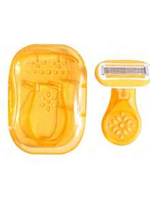 黄色女士脱毛剃须刀，包括腋下、腿部和比基尼区域毛发剃须刀，便携式剃须刀，黄色手动剃须刀，女士比基尼手动剃须刀片脱毛剃须/5 层刀片，不锈钢刀片可更换黄色剃须刀头女生礼物旅行必备品（刀柄+刀头+收纳盒）适合夏季旅行、旅游、通勤、工作、大学生、女士、送给姐妹、女孩和朋友的礼物