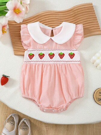 Infant & Toddler Girl Strawberry Embroidered Sleeveless Romper, Cute Pink Outfit - Perfect Gift For Little Princess, Summer