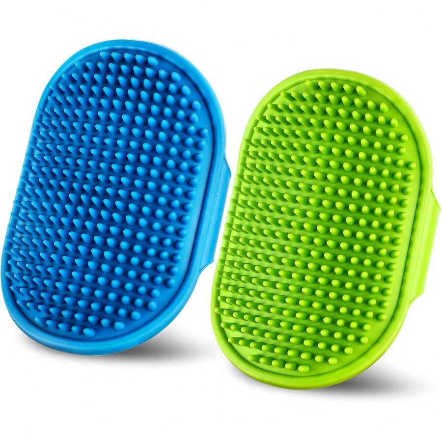 Dog Grooming Brush,Pet Shampoo Massage Bath Brush Comb With Adjustable Loop Handle For Grooming Short And Long Hair Cats And Dogs, 2pcs(Tapered Brush Head, Blue+Green) - 藍色+紅色 - 查看 1