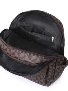 Women Rhombus Pattern Large Capacity Backpack With Flap Design, Commuter Bag, Student Backpack, Mother Bag, School Backpack - Brown - View 5