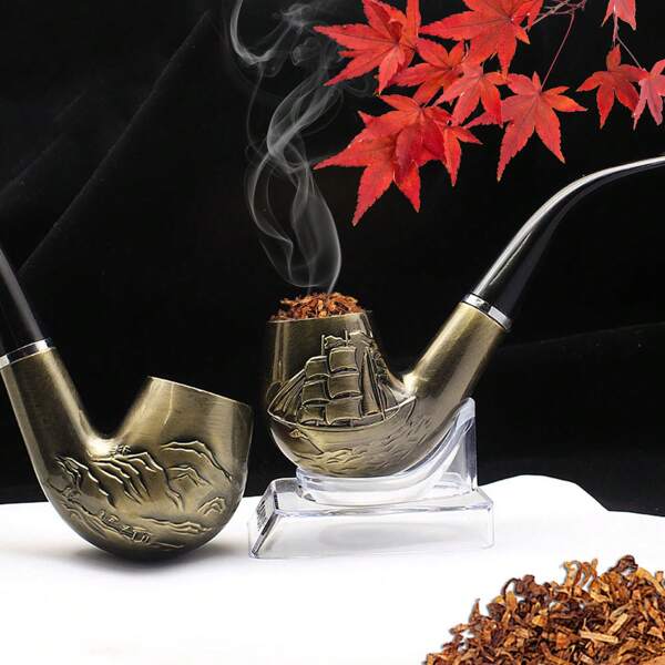 Tobacco Pipes, Exquisite Grey Sailboat Pattern ABS Resin Polished Classic Design Smoking Pipe, Durable Superb Workmanship Retro Cigarette Pipe For Better Smoking Experience (1 PC)