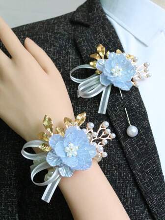 2pcs/1pc Elegant Shell-Shaped Alloy Brooch And Wrist Corsage, Suitable For Bride & Groom Wedding Decoration, Formal Dinner, Party, Anniversary