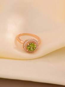 1 pieza Anillo de compromiso de joyería de boda elegante con diseño floral de circonita cúbica bañada en latón para mujer