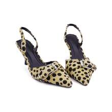 Leopard Kitten Heels Pointed Toe Slingback Heels For Women Closed Toe Pumps With Buckle  Y2K  Party - Màu vàng - Xem 6
