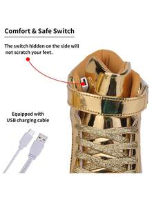 Bepoaa Kids LED Light Up Shoes USB Charging Flashing Light Up High-Top Sneakers For Boys And Girls (Toddler/Little Kid/Big Kid) - Gold - View 4