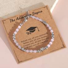 1 pièce Bracelet perles en pierre naturelle Améthyste rose zébré de style bohème 4mm, bracelet en acier inoxydable avec carte de graduation, convient pour un port quotidien et comme cadeau de remise des diplômes