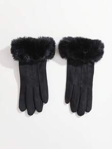 1 Pair Solid Color Casual Elegant Polyester Touchscreen Full Finger Gloves, Warm Thermal Lined, Cute For Students, Cycling, Adults, Outdoor, Winter