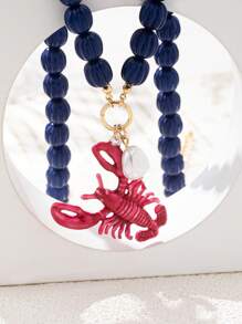 1 pièce Collier pendentif de perles de homard en alliage et perles en relief de thème côtier haut de gamme pour femmes, convient pour les vacances et le port casual