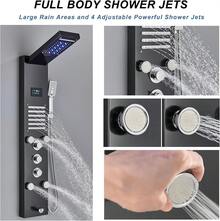 Panel de ducha LED Cepillado Tower Sistema de lluvia Sistema de cabezal de ducha Acero inoxidable 5 en 1 Columna de torre de ducha Ducha de mano Sistema de panel y caño de bañera - Negro mate - Ver 4