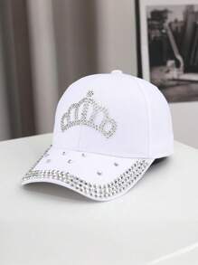 Șapcă de baseball decorată cu stras și broderie coroană, 1 buc., multicoloră, mărime reglabilă, potrivită pentru adulți și copii de 10+ ani, versatilă pentru scene precum camping în aer liber, pescuit, protecție solară, ciclism, călătorii