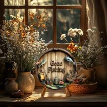 1pc Vintage "Gone Fishing" 7.87x7.87 Inch Round Metal Wall Plaque - Rustic Decor With Fish And Fishing Gear Design, Suitable For Home, Office, Bar - No Electricity Required, Indoor/Outdoor Use And Gift Giving, Fits Home, Restaurant, Cafe, Garage Decor, Various Designs, Home Decor, Room Decor, Wall Decor, Birthday Gift, Graduation Gift. Random Hole Style.