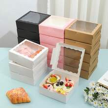 20pcs - Paper Bread Box With Window, White, Black, Pink And Wood Color, Food Safe Gift Container - Perfect For Packing Macarons, Chocolate Sandwiches, Desserts, Candies, Wedding Party Packaging Boxes, Summer Party Packaging Boxes, Family Parties, Gift Packaging Boxes, Dessert Packaging Boxes - 粉色 - 查看 6